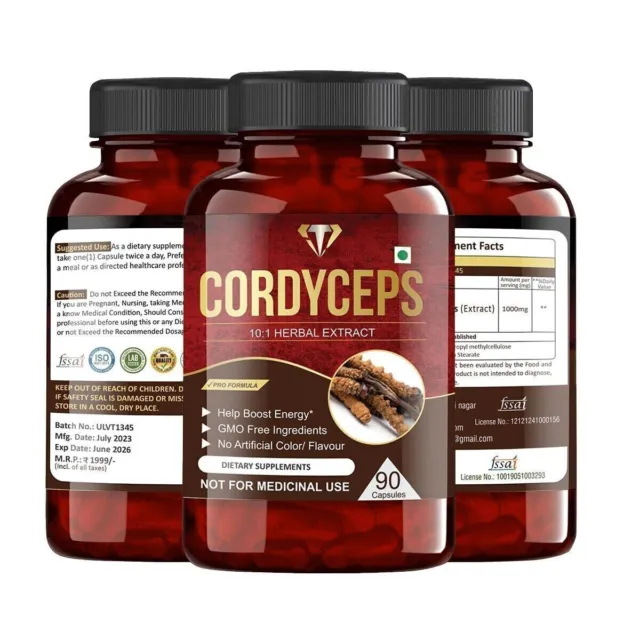 Poudre d'extrait de champignon Cordyceps 5000 mg Capsules - 90 pilules -...