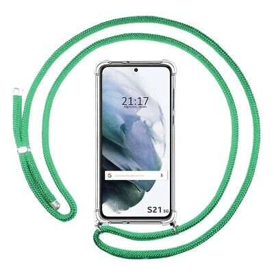 Coque Pendentif Transparent pour Samsung Galaxy S21 5G Avec Cordon Vert Eau