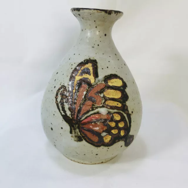 Vtg Otagiri Stoneware Pottery Vase 5" Tall w/ Butterfly Made in Japan Boho Decor