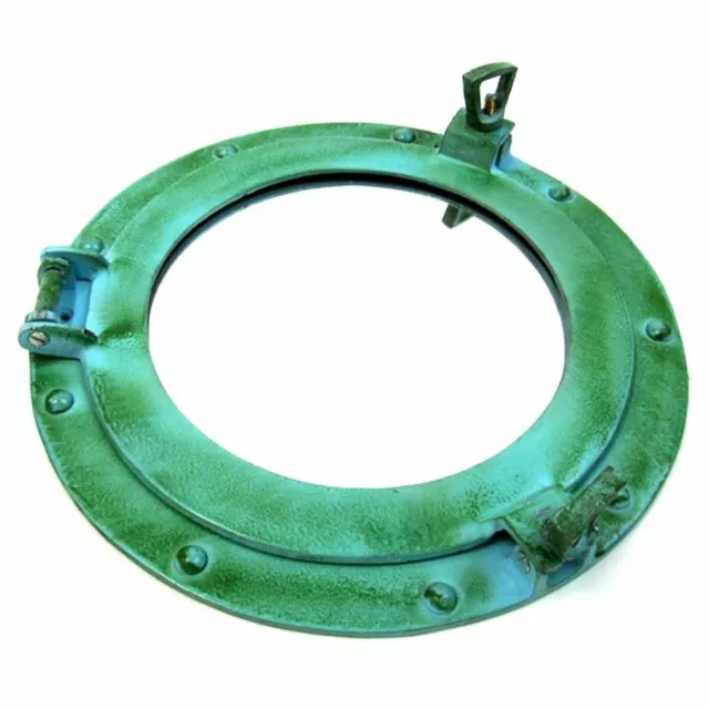 11" Verde Portilla Ventana Con Espejo Barco Náutico Decorativo Hecho a Mano