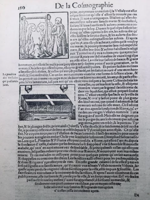 Vestales Rome Antique 1575 Urbinia Rare Gravure sur Bois Encyclopédie Munster