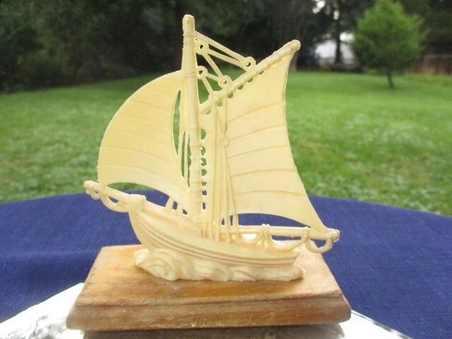 Sailboat Schooner Mounted On Wood Plastic Model