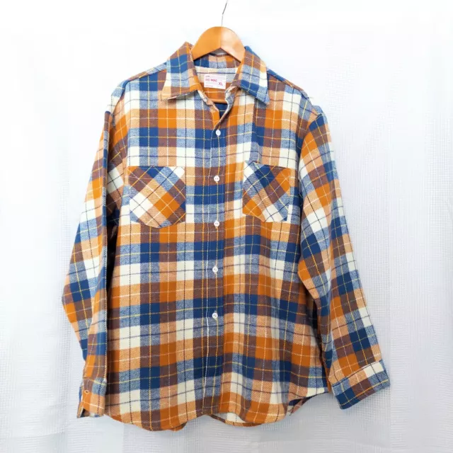 VINTAGE PLAID FLANNEL Shirt Button Up Mens XL Big Mac JCPenney Orange ...