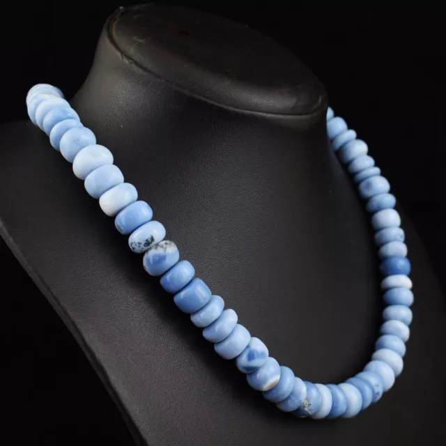 Untreated 431 Cts Natural Blue Opal Rondelle Beads Womens Necklace JK 12E399