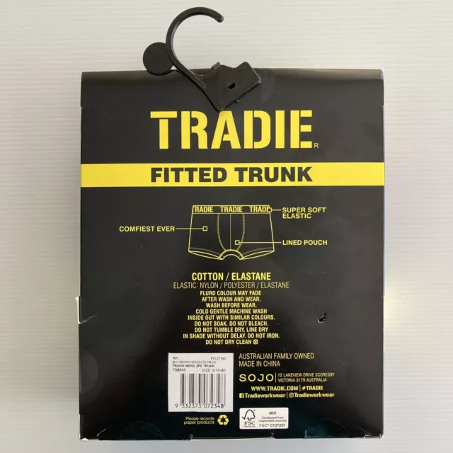 Tradie Fitted Trunks 2 Pack Small 75-80 Black and Bright Fluro Undies Jocks NWT 2