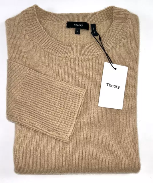 THEORY Women's Sweater Size M Camel 100% Cashmere KARENIA CREW Relaxed $450 NEW