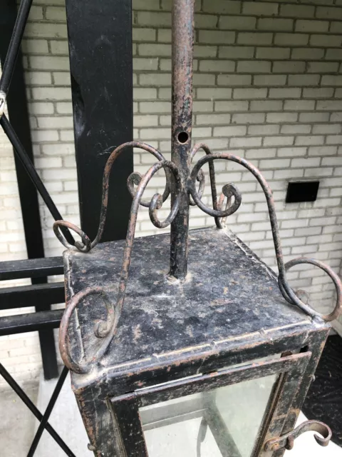 Rustic 19th Century Hand Forged Wrought Iron Outdoor Candle Lantern 3