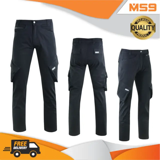 MS9 Mens Cargo Slim Fit Stretch Spandex Work Cargo Trousers Pants Jeans T1