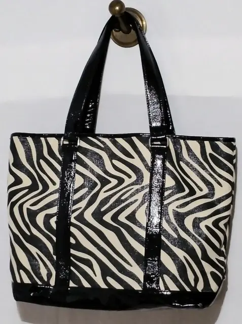 Kate Landry Zebra Animal Black Leather Trim Purse Handbag Tote