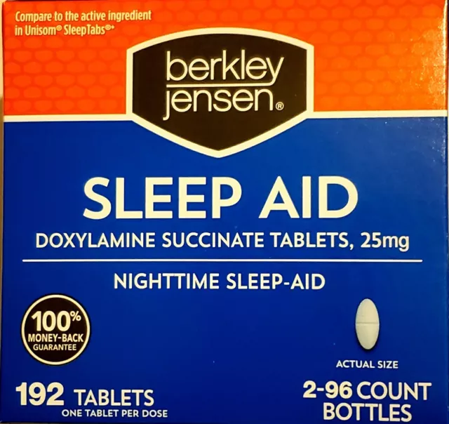 Tabletas BERKLEY JENSEN AYUDA PARA DORMIR botellas de 2/96 quilates comparadas con UNISOM EXP 10/2024