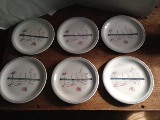 Set of 6 Vintage New York New Haven & Hartford Railroad Buffalo China 8.5" Plate