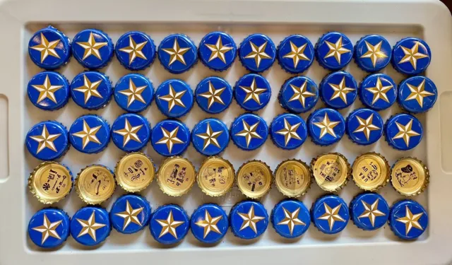 50 Blue LONE STAR Beer Bottle Caps Old Style Puzzles Dented