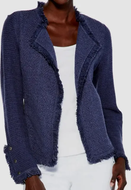 $197 Nic + Zoe Women's Blue Fringe Mix Knit Jacket Coat Plus Size 2X