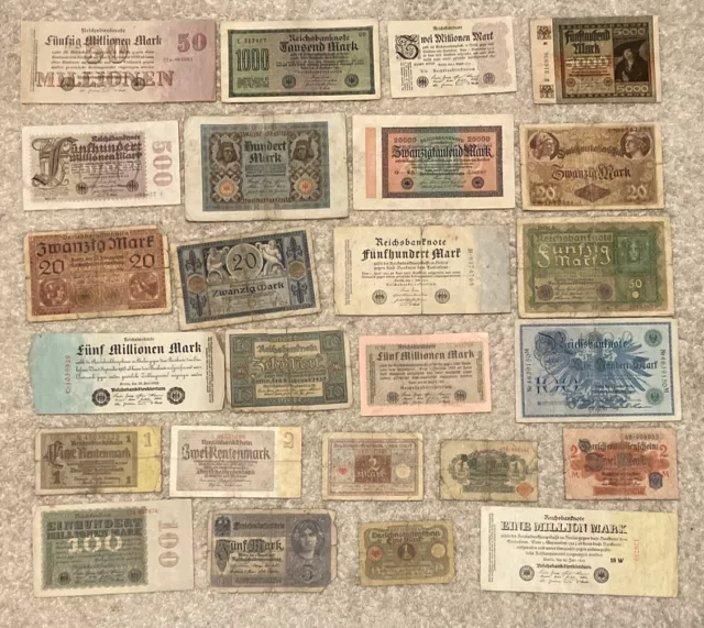 Germany Banknote Collection. 25 Pcs. All Different. Vintage Lot. Collectible Set