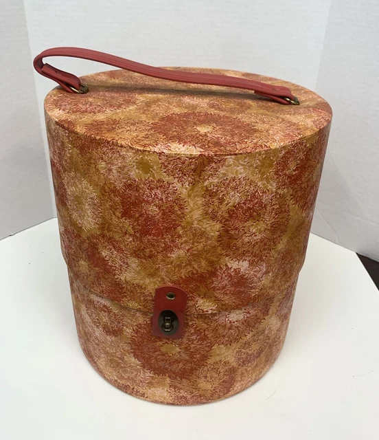 vintage hat wig box retro orange floral sunburst