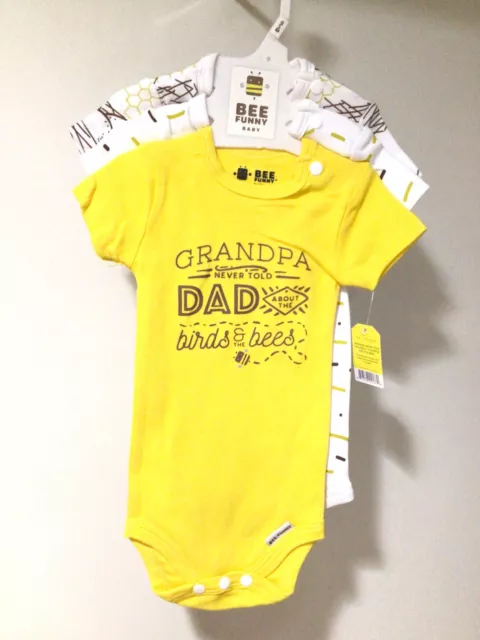 NWT 3 Pc. Set Infant Baby Girl Boy ONE PIECE OUTFIT Bird Bee Funny Baby 0-3 Mos