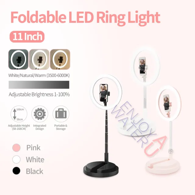 11" Dimmable LED Ring Light Selfie Stream Photos Makeup Lamp Stand Phone Holder