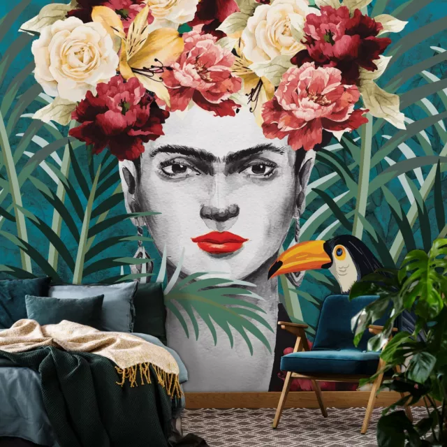 Vlies Fototapete Frida Kahlo BLUMEN 3D Schlafzimmer Pflanzen Blätter TAPETE XXL