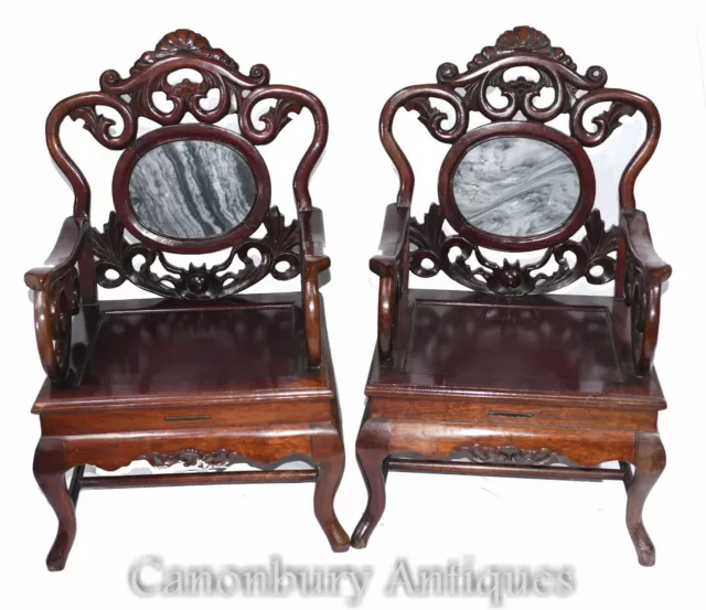 Pair Carved Chinese Arm Chairs - Antique Hardwood