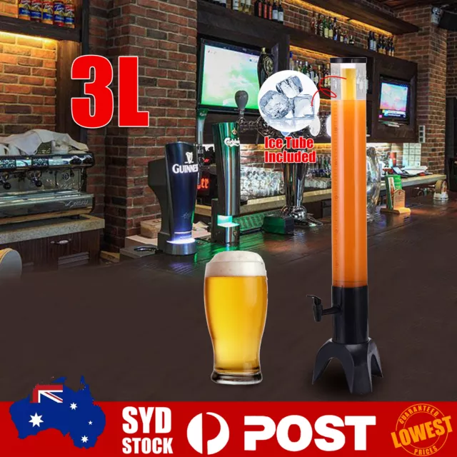 3L Beer Tower Dispenser Clear Beverage Tower Dispenser w/ Removable Ice Tube D