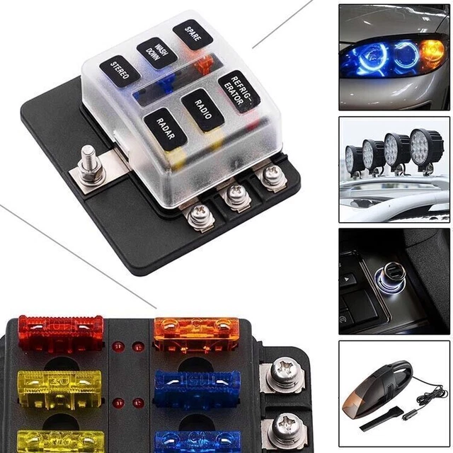 6-Way Blade Fuse Box Block Holder LED Indicator for Car Marine MA1284 DC 32V