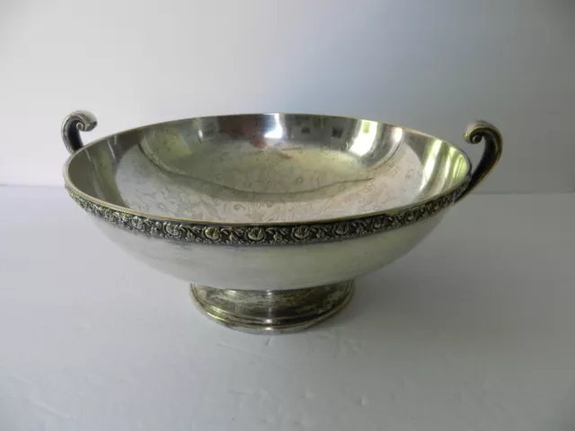Academy Silver-on-Copper Double Handle Pedestal Bowl #3090 Round 12 Inch