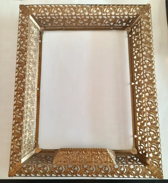 Large Antique Rustic Tin Gold Metal Wall Picture Frame Early 40's 50's MCM