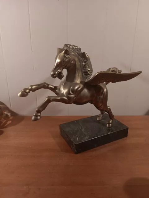 VINTAGE ART DECO Solid Brass 9lbs Pegasus Flying Horse Statue Marble ...