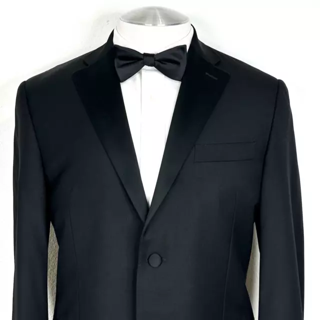 Canali 100% Wool  2 Button Dinner Tuxedo Black Jacket 42 Regular Made In Italy 2