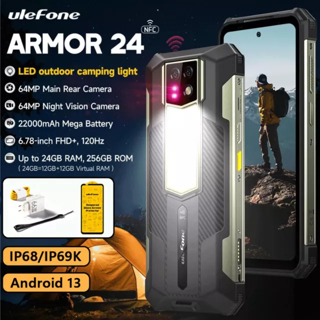 Global Ulefone Armor 24 Camping Light 24GB+256GB 22000mAh 64MP+64MP Night Vision