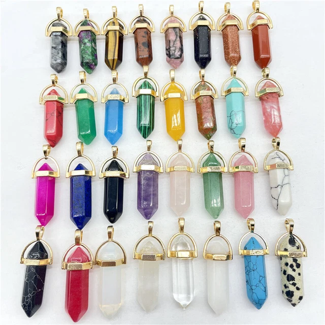 Natural Stone 50pcs Gold Hexagonal Column Pendants for Jewelry Making Wholesale