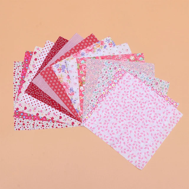 14 Pcs Plain Fabric Cotton Quilting Squares DIY Fabrics Small Floral Patchwork