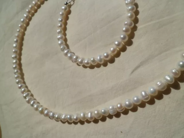 Halskette oder Schmuckset mit echten Perlen, weiss 5 mm, 40 - 45 cm, 925 Silber