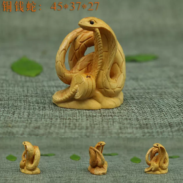 2" Hand Carved Boxwood Carving Netsuke: Zodiac Snake Cobra