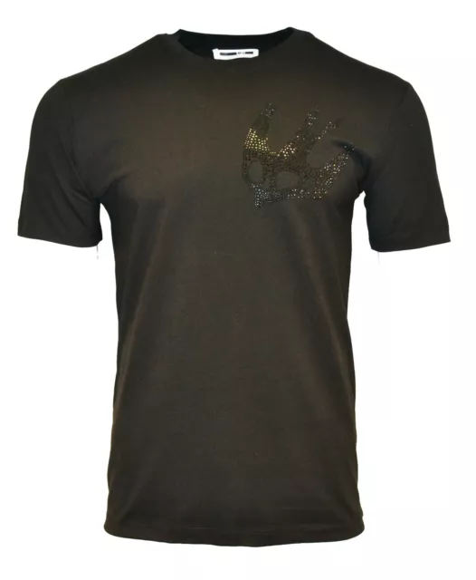 T-Shirt Mcq Strass Petto Rondine Logo Nero Alexander Mckeen Bird Cyrstals
