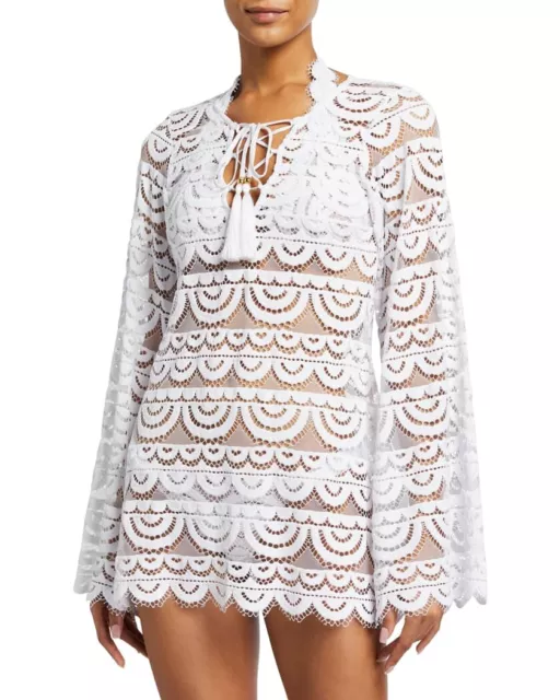 PILYQ Noah Lace Swim Cover Up Tunic White Size XS/S Sheer Bell Sleeve NEW!