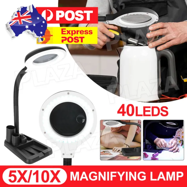 Magnifying Glass with LED Light 5/10X Magnifier Crafts Reading Desk Stand Lamp