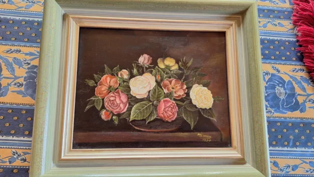 alter Bilderrahmen mit Blumen Stillleben - ca. 40x34,5 cm - 1994