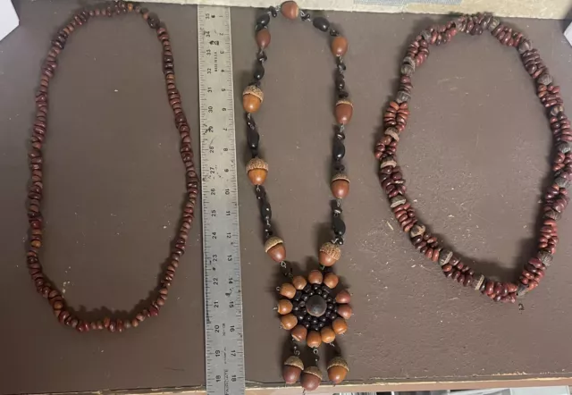 Vintage Handcrafted American Indian 3 Neckless Seed Beads Acorns