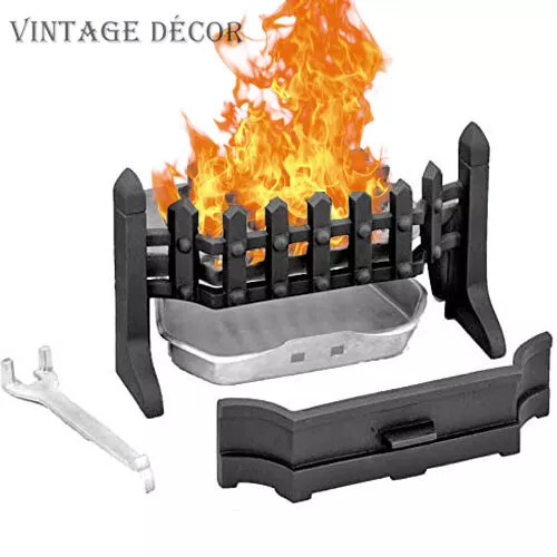 Fire Grate Front Medieval Style Black Cast Iron Coal Solid Fuel Kit Set