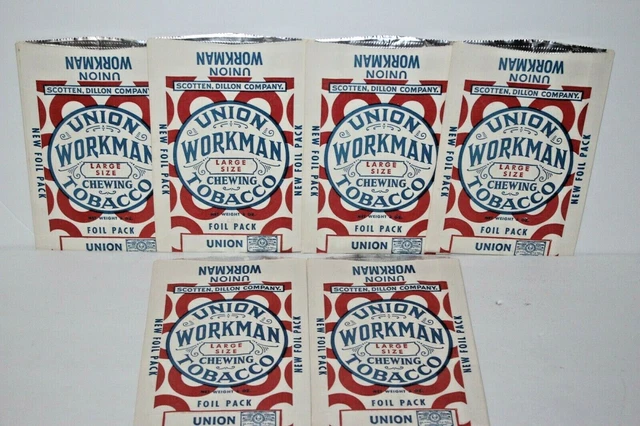 union workman chewing tobacco Vintage . 5 NOS 1930s Advertising Tobacco Bag Heavy Paper Packaging + Chew.