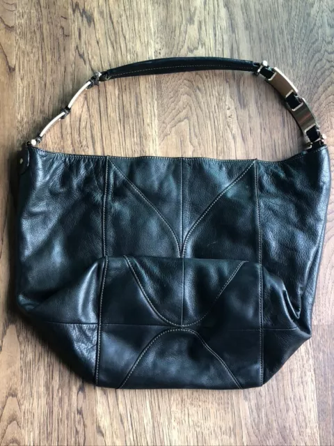 LIZ CLAIBORNE Medium Black Leather Shoulder Hobo Tote Satchel Purse Handbag