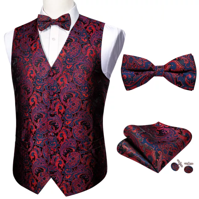 Gilet da uomo gilet floreali blu navy e paisley set cravatta con fiocco matrimonio gilet formale