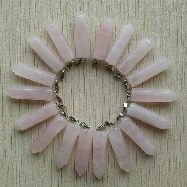 Wholesale 50pcs Natural Rose Quartz Stone Hexagonal Pillar Pendant Necklace DIY