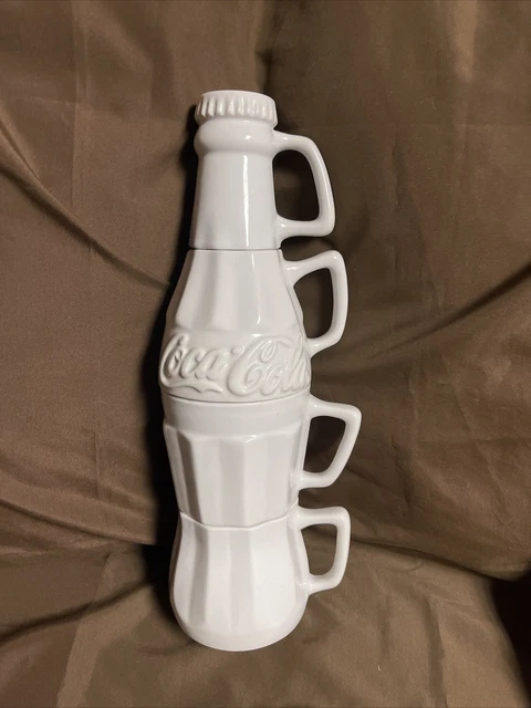 VINTAGE 1996 14 Coca Cola Ceramic STACKABLE Coke Bottle Mugs Creamer 
