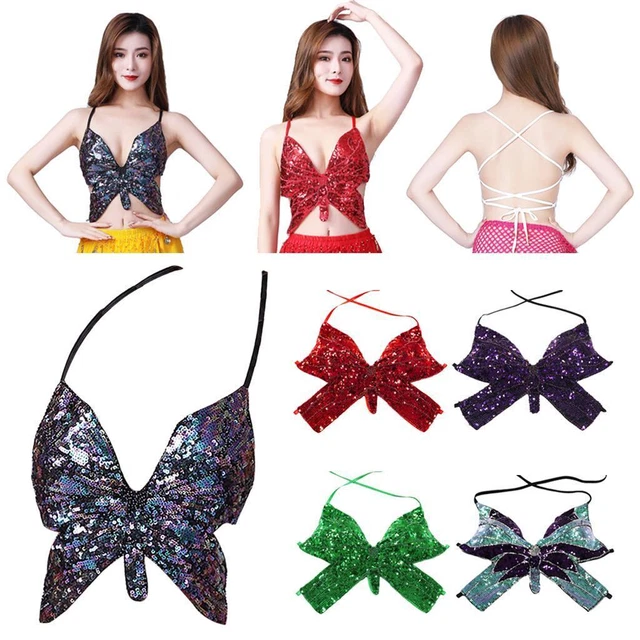 Soutien-gorge de danse du ventre sexy pour femmes Paillettes latines Crop