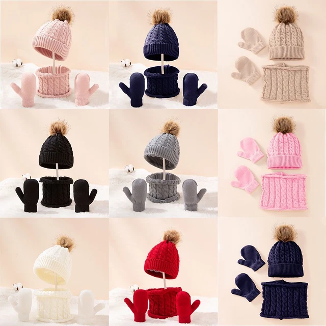 Guanti Sciarpa Inverno Colore Solido per Bambini 0-3 Anni Set Ragazzi Ragazze Bambini