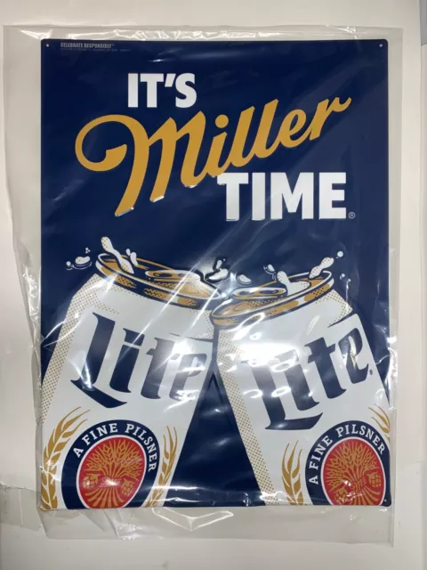 Miller Lite Large Metal Tacker Sign "Its Miller Time" 24" x 17" VERY RARE NEW!