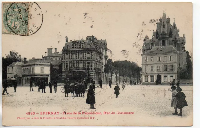 EPERNAY - Marne - CPA 51 - Place de la République et rue du commerce