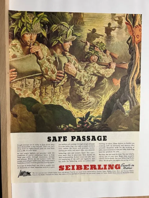 Vintage 1943 Wartime Advertising - Seiberling Rubber WWII Print Ads (Ot+)